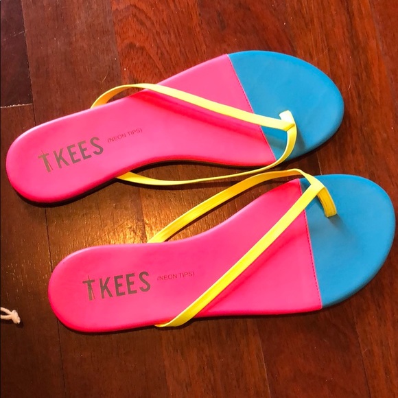TKEES Shoes | Tkees Neon Tips Fruit Punch Leather Sandals Sz 1 | Poshmark